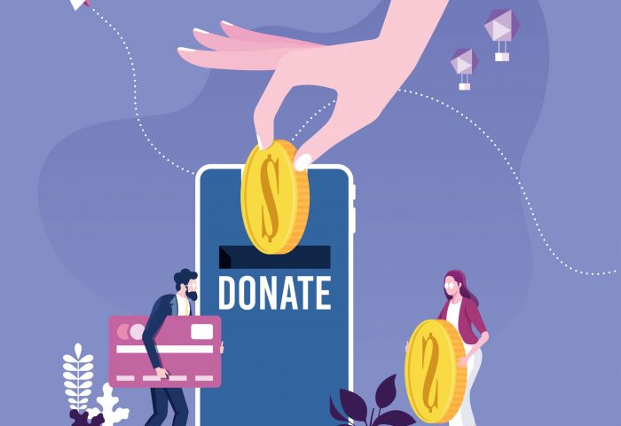 Donating money by online payments. Charity fundraising concept.